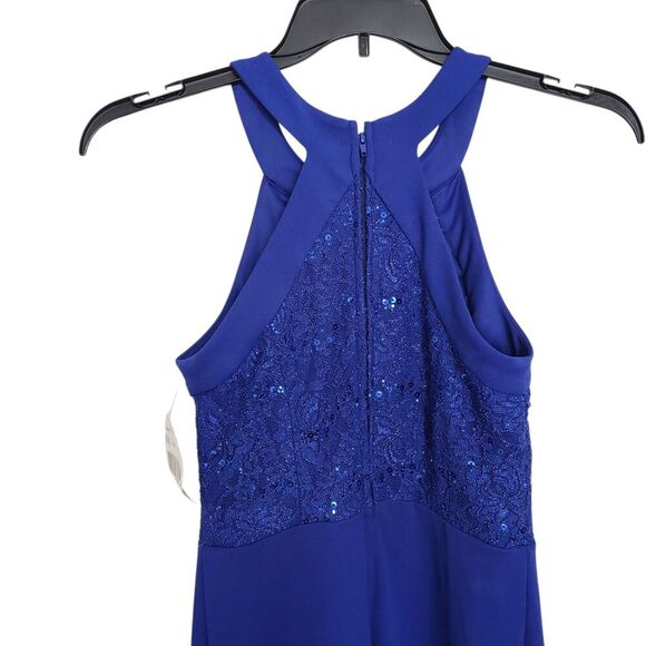Speechless Maxi Dress Size 3 Blue Royal Color Sleeveless Sequins Open Leg - Picture 6 of 15